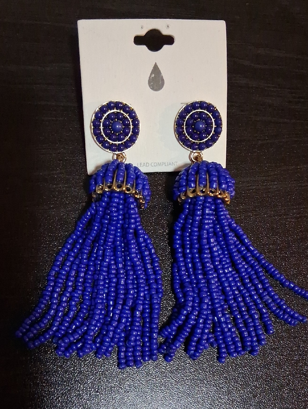 Elegant Blue Beaded Tassel Earrings